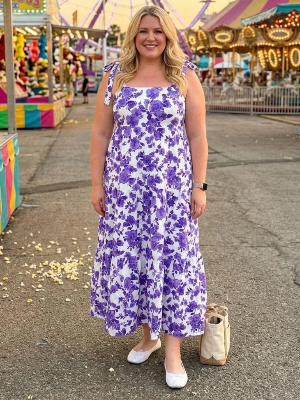 Buddy Love White Purple Floral Smocked Tiered Whimsical Fairy Large Dress